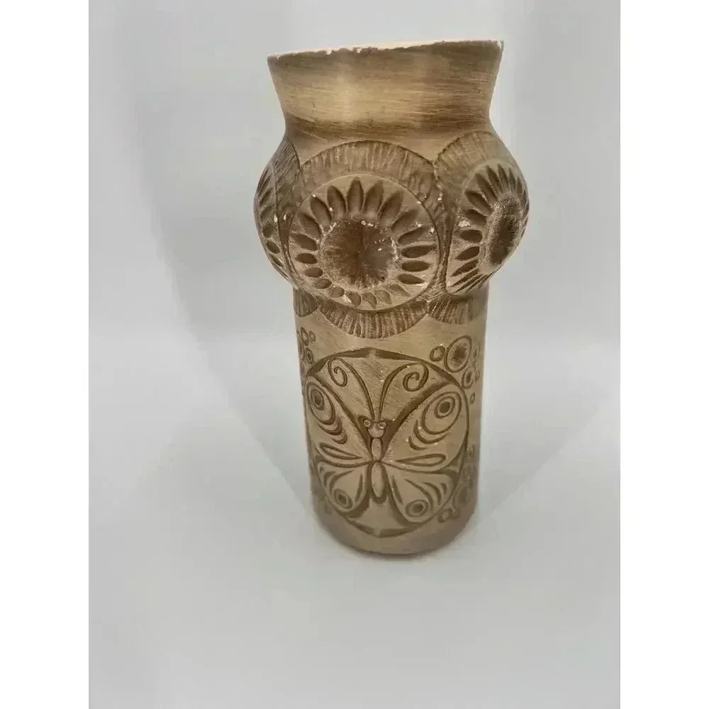 VINTAGE McCoy Vase Scandia #620 Beige Tan Taupe Pottery Butterfly Mid Century